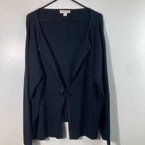 Womens Coldwater Creek Silk Blend Beaded Clasp Cardigan Sweater Black 2X Cotton